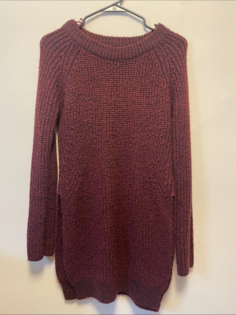 Burgundy Chunky Knit Tunic Sweater Medium WSS Knitwear
